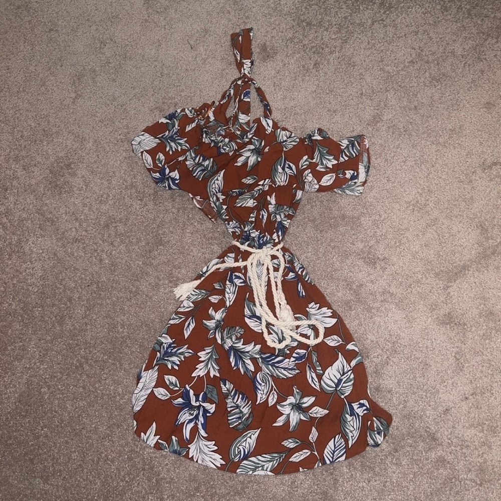 These Three Boutique Brown Brick Tripical Halter Dress - Small